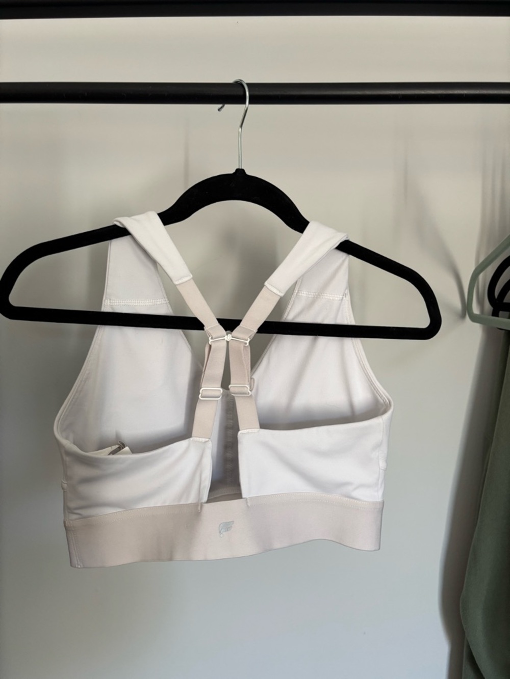 Fabletics White V-Neck Sports Bra with Light Beige Band - Picture 4 of 5